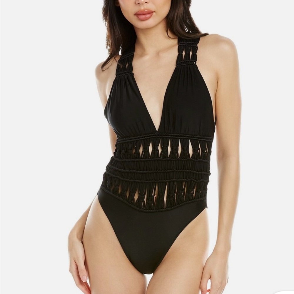 Ramy Brooke Black Chiara Crochet One-Piece Swimsuit